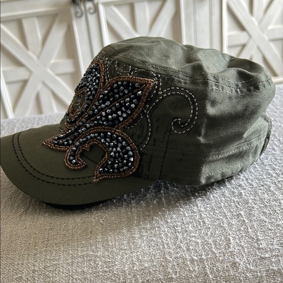 Embellished Olive Green Cap - Picture 2 of 4